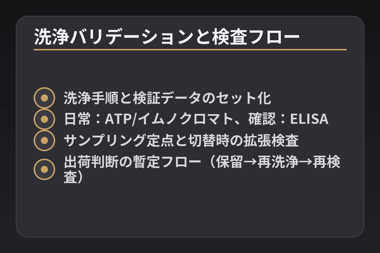 洗浄バリデーションと検査フロー