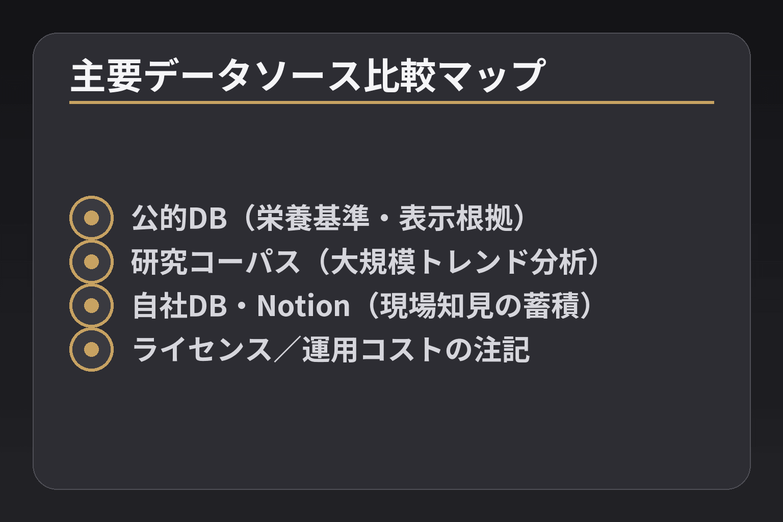 主要データソース比較マップ