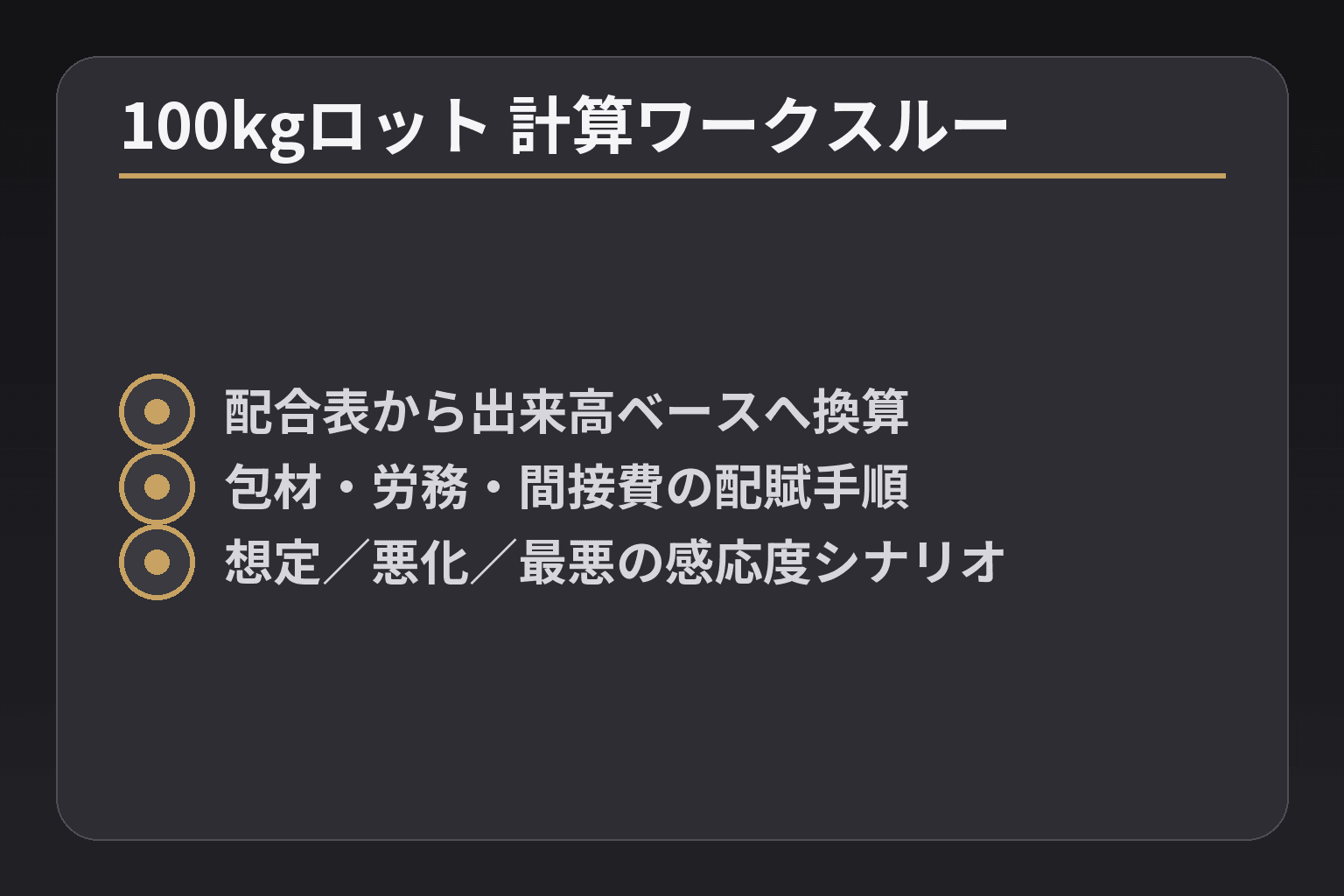 100kgロット 計算ワークスルー