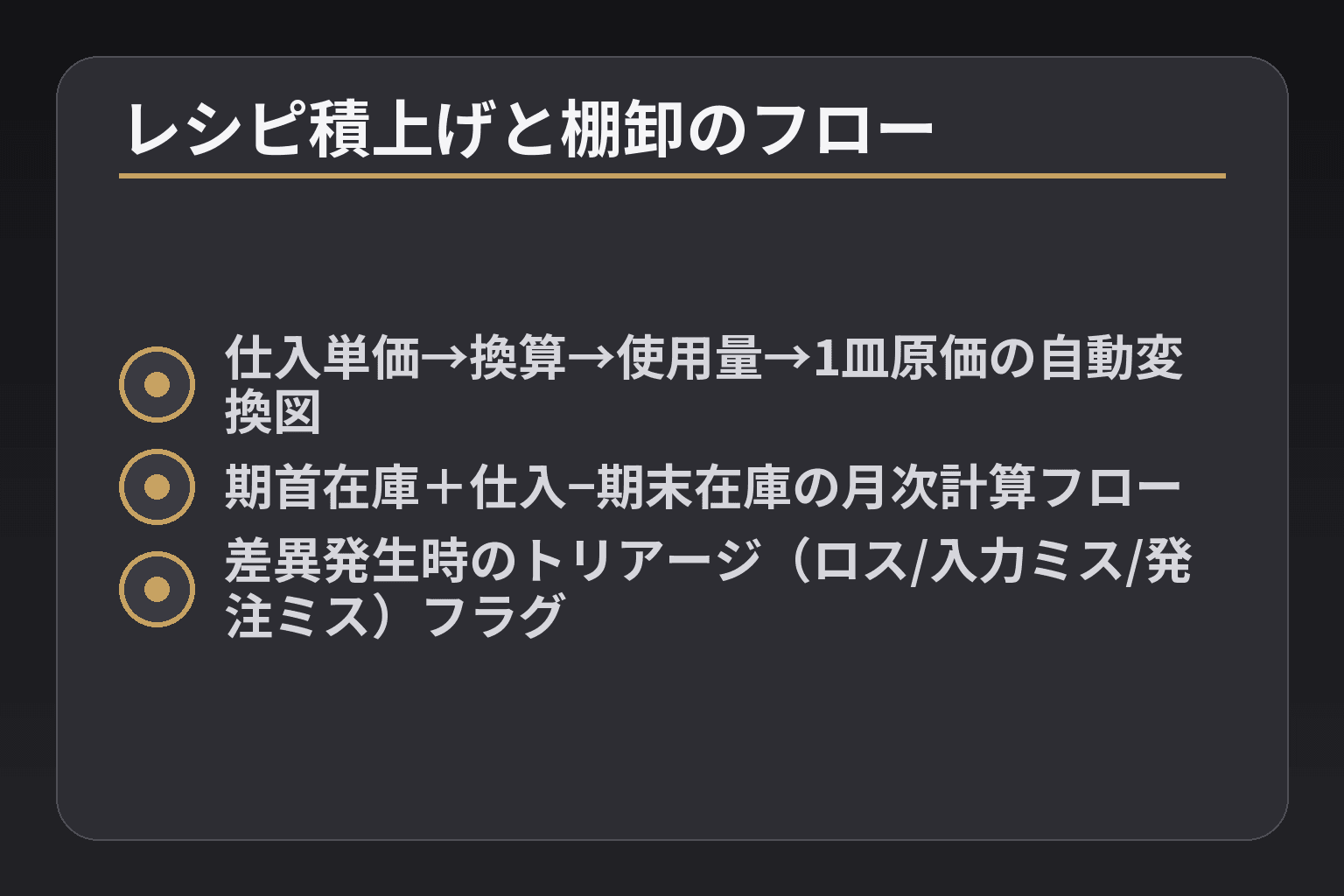 レシピ積上げと棚卸のフロー