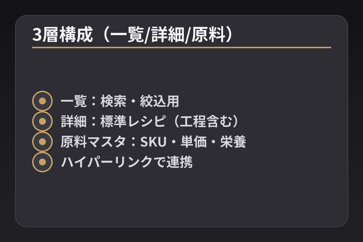 3層構成(一覧/詳細/原料)