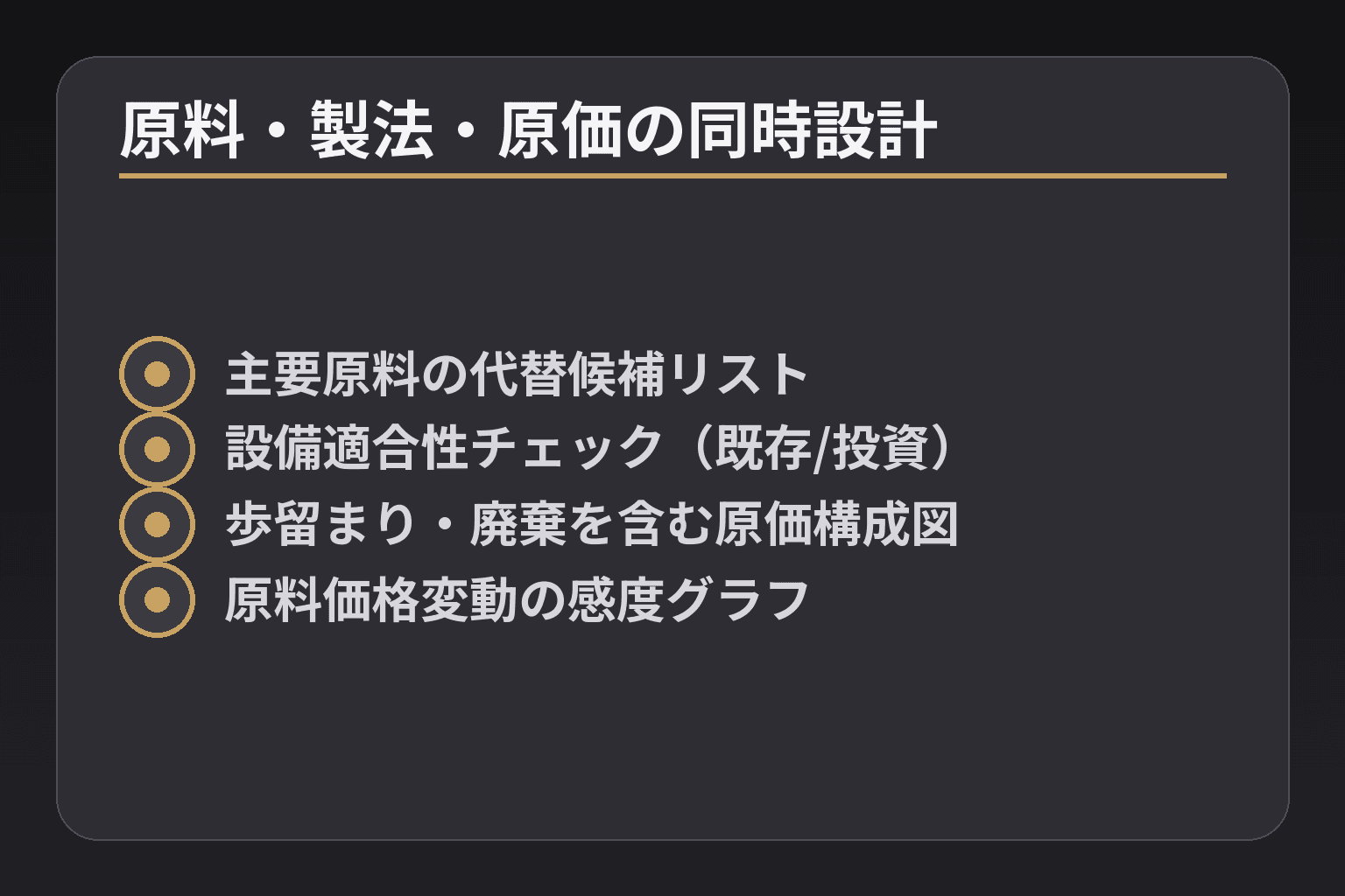 原料・製法・原価の同時設計